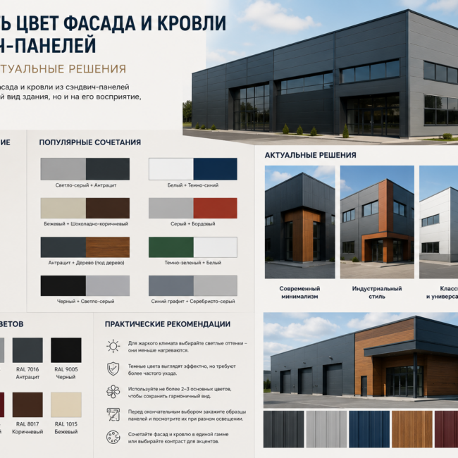 Как выбрать цвет фасада и кровли из сэндвич-панелей: сочетания и актуальные решения
